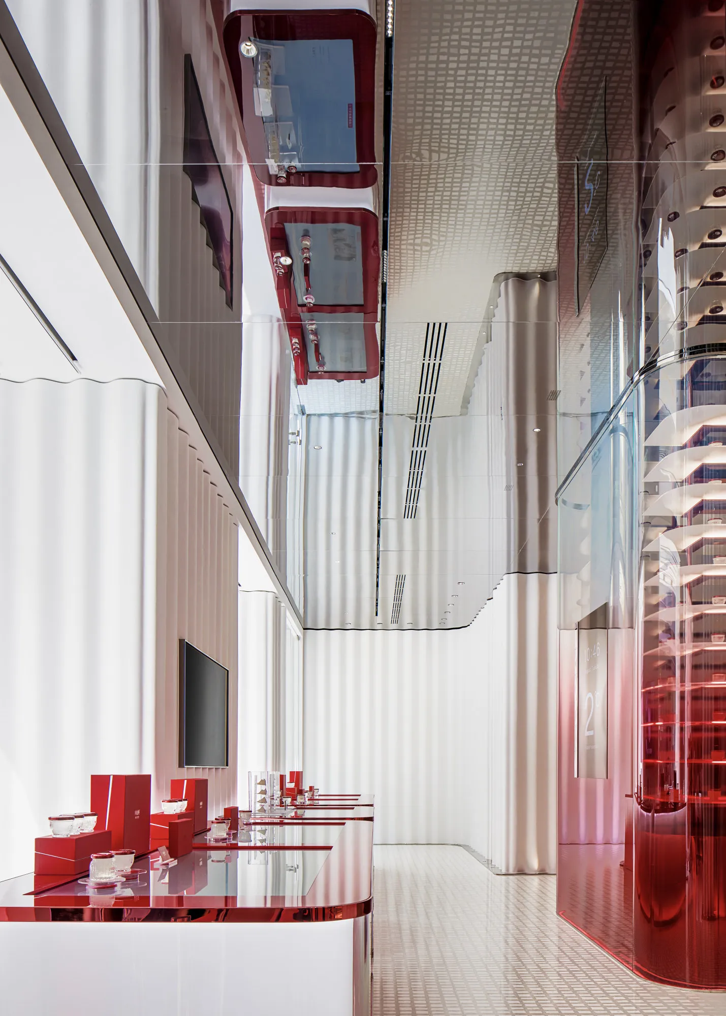 geometric terrazzo floor and glass