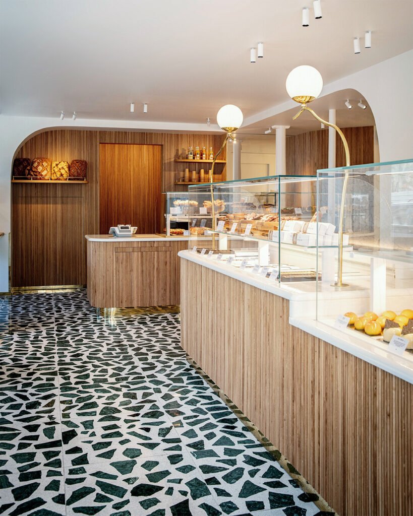 green marble terrazzo floor in bakery