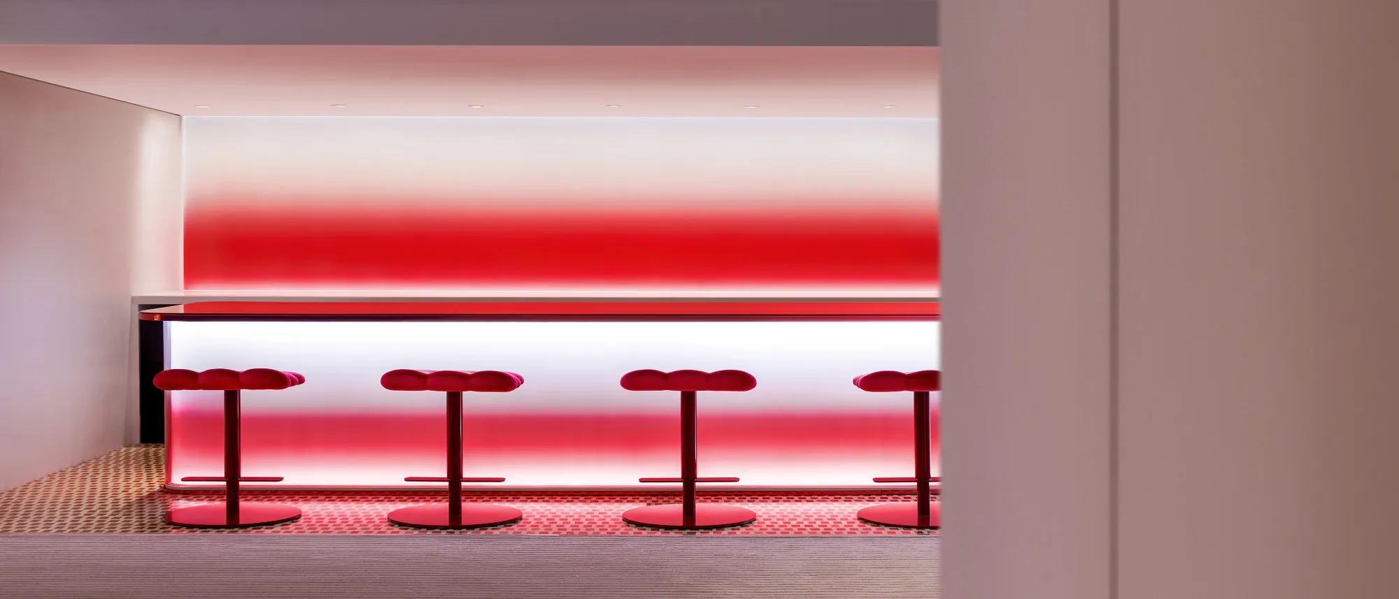 geometric terrazzo under red light
