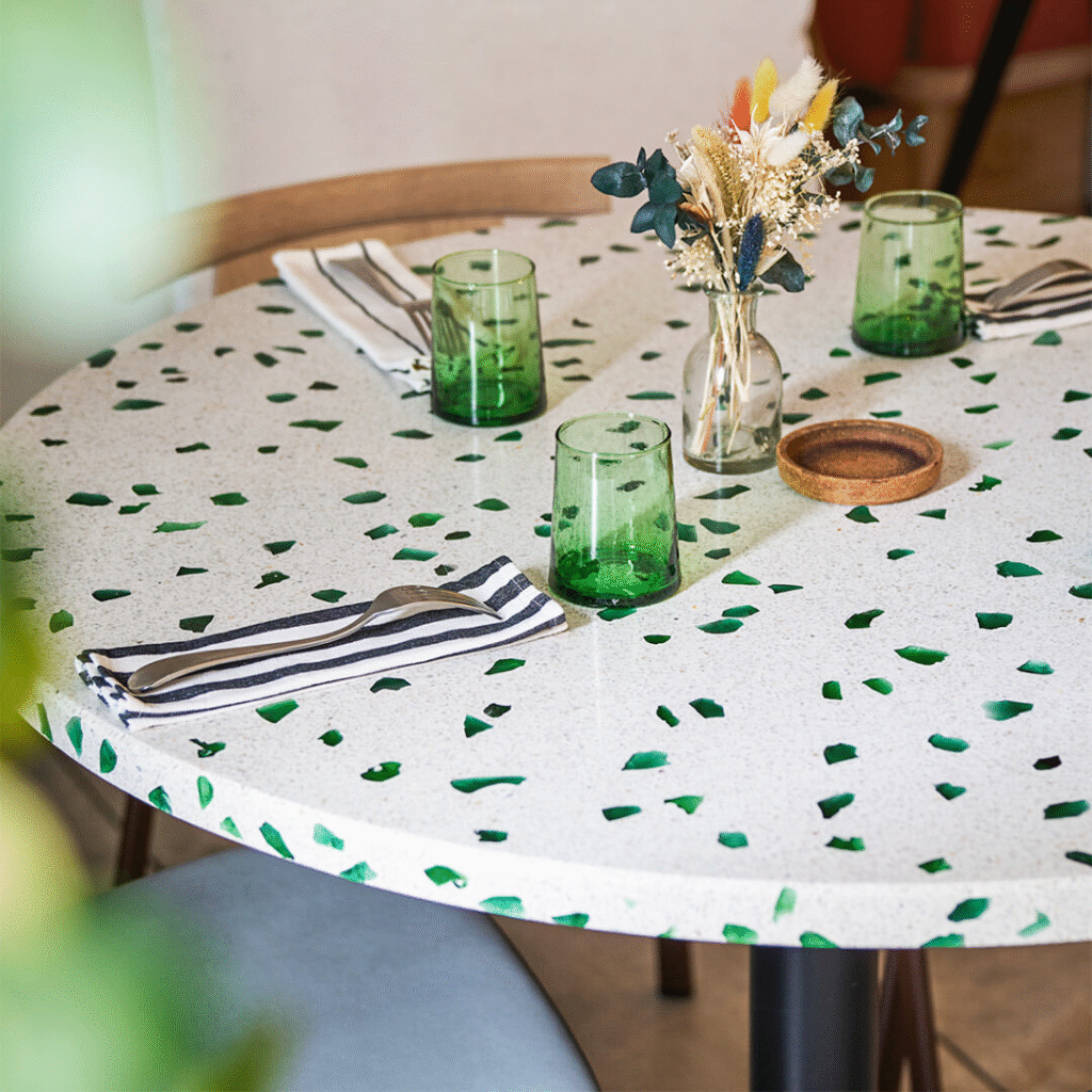 green glass terrazzo table